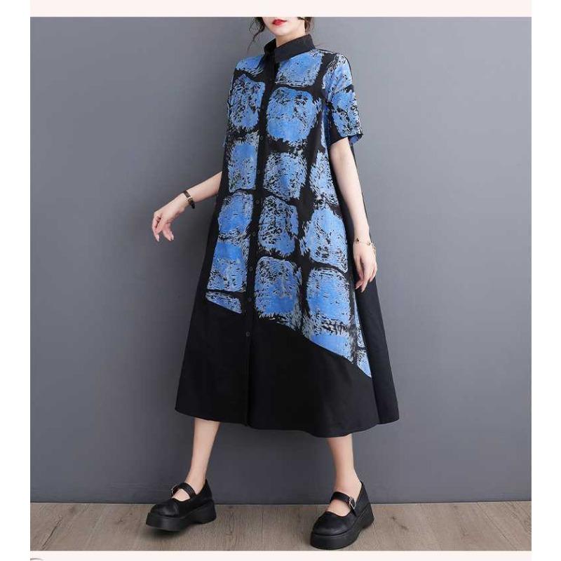 Loose Casual Shirt Skirt Printed Fashionable Dress