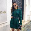 Women Fall Winter New Contrast Color Plaid Long Sleeve Sweater Bottoming Loose Knitted Dresses S-L