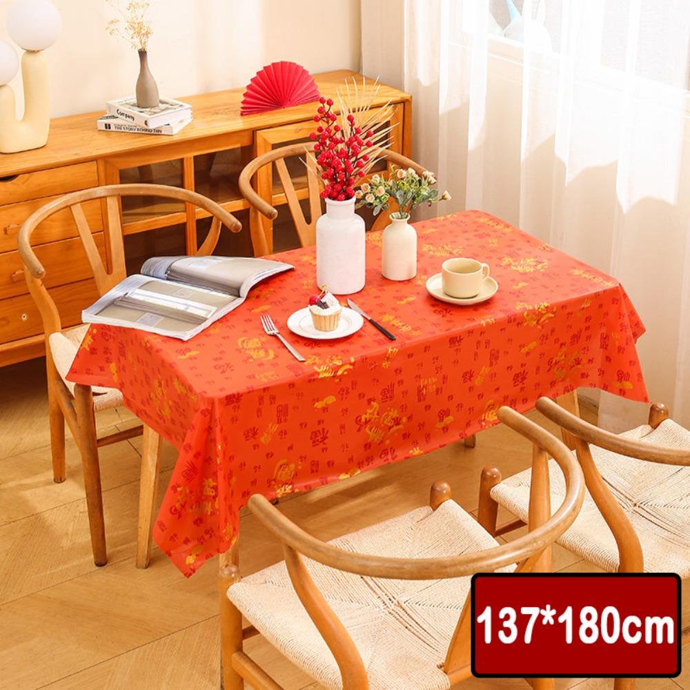 PEVA Tablecloth Thickened Table Cover Portable Red Festive Table Cloth  Home Decoration