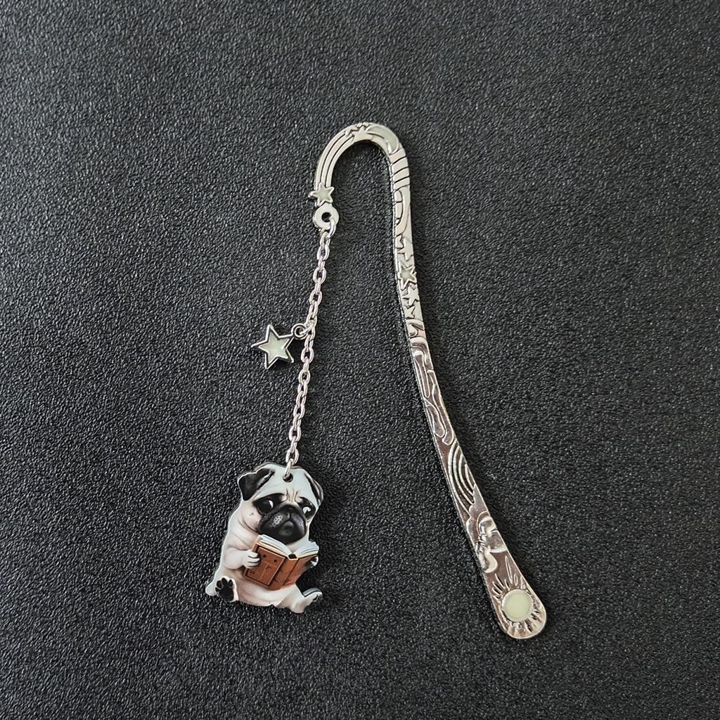 2026 Glow In Dark Metal Bookmark Creative Cats Dog Pendant Students Reading Marker Luminous Bookmark Teacher s Gift