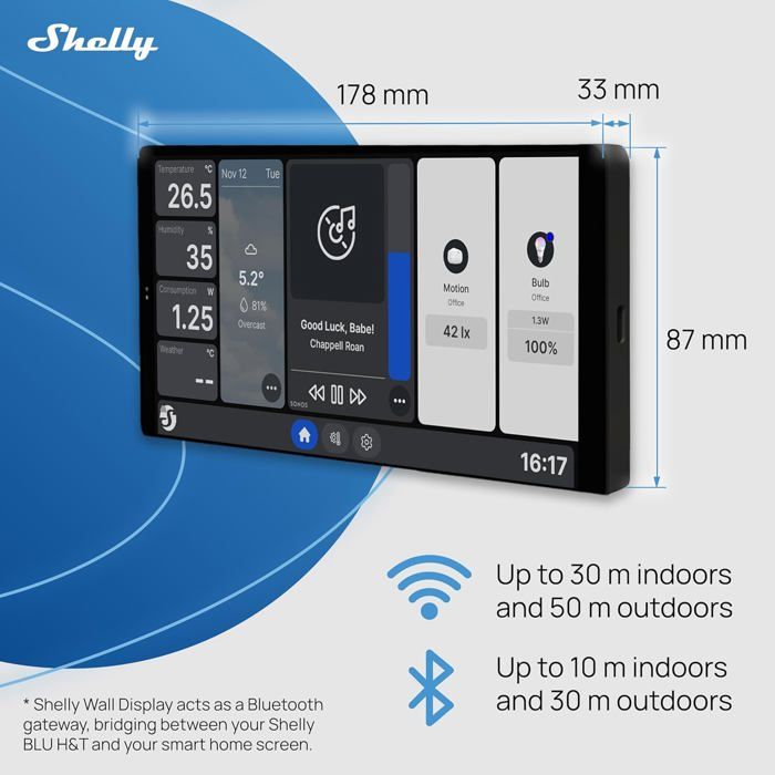 Hausautomatisierungs-Bedienfeld - SHELLY - 6,95" - Wi-Fi - Thermometer - Hygrometer - Schwarz