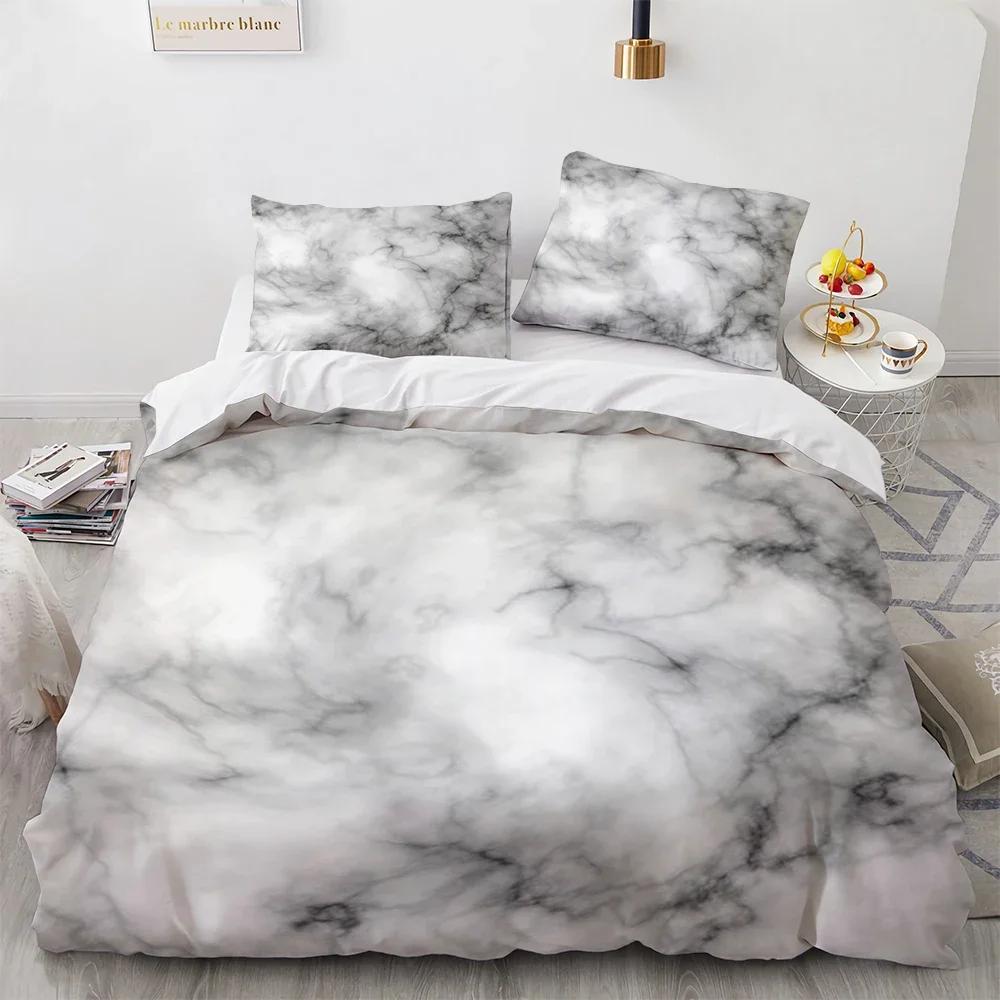 

Bedding Duvet Cover Set White And Black Marble 3 Piece-1000 -TC Luxury Microfiber Down Comforter Quilt Cover With Zipper Closure EU single(135x200cm)