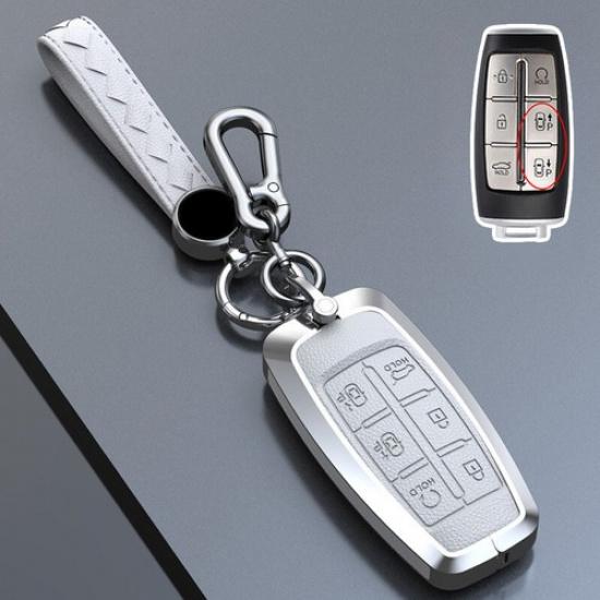 Zinc Alloy Leather Car Key Fob Case Cover For Genesis GV70 GV80  G70 G80 2020-22