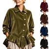Damen Vintage Samt Rüschen Lockerer Umlegekragen Langarm Hemd - Oberteil Jacke