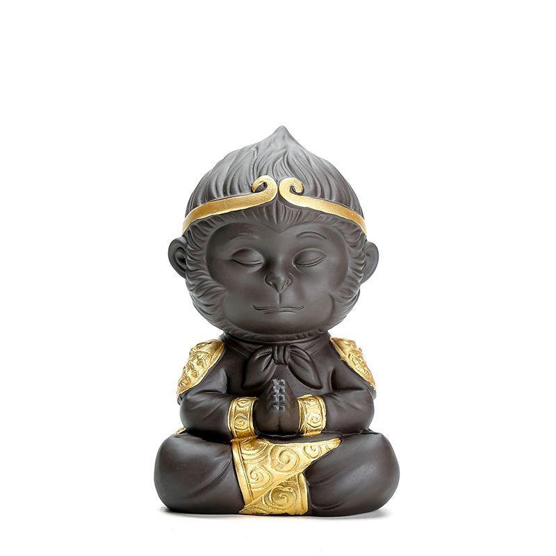 Zisha Ceramic Sun Wukong Tea Pet - Great Sage Monkey With Tea Set, Home Decoration, Auspicious Clouds, Attracting Wealth.
