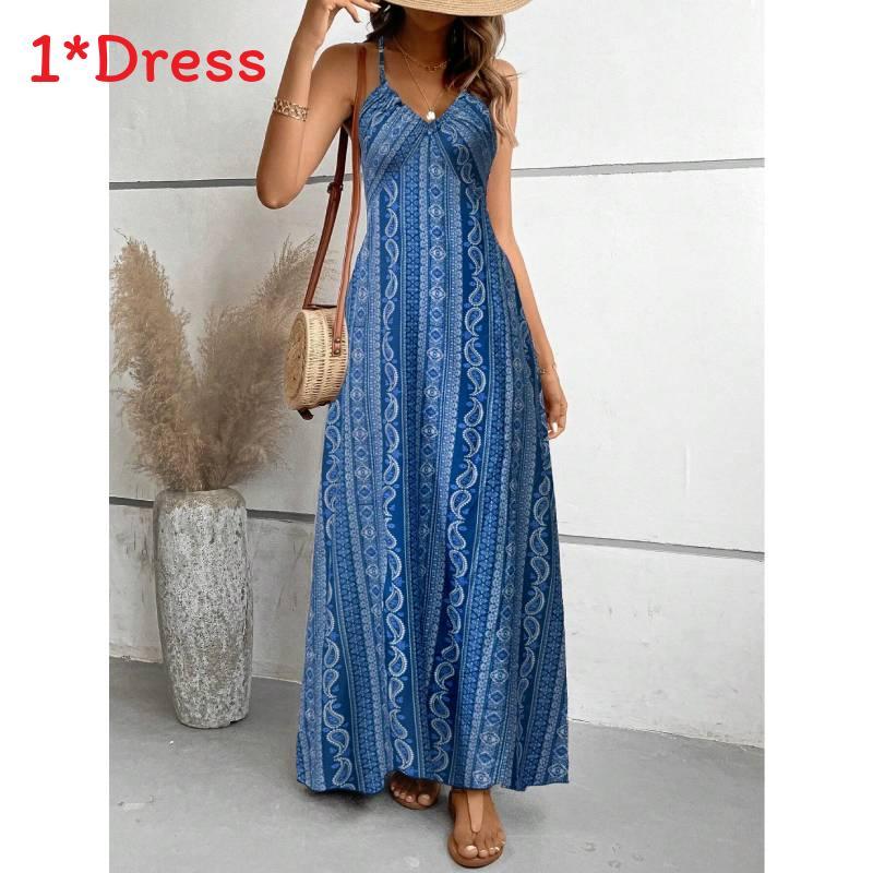 Ärmelloses Maxikleid mit Reißverschluss und Sommer-Blumenprint für Damen-Bademode