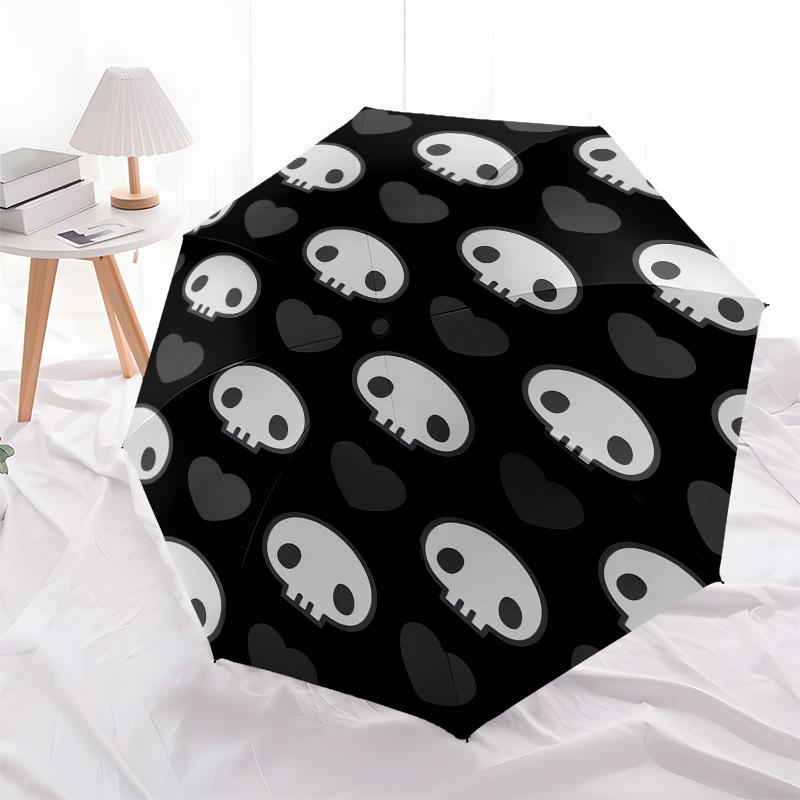 1pc Skull and Heart Pattern Design Umbrella with Plastic Handle, Suitable for All Seasons Outdoor PT421