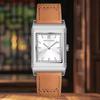 New Specht & Söhne Square Watch For Men Overturn Casebody Genuine Leather Brown Color Sapphire Crystal Waterproof