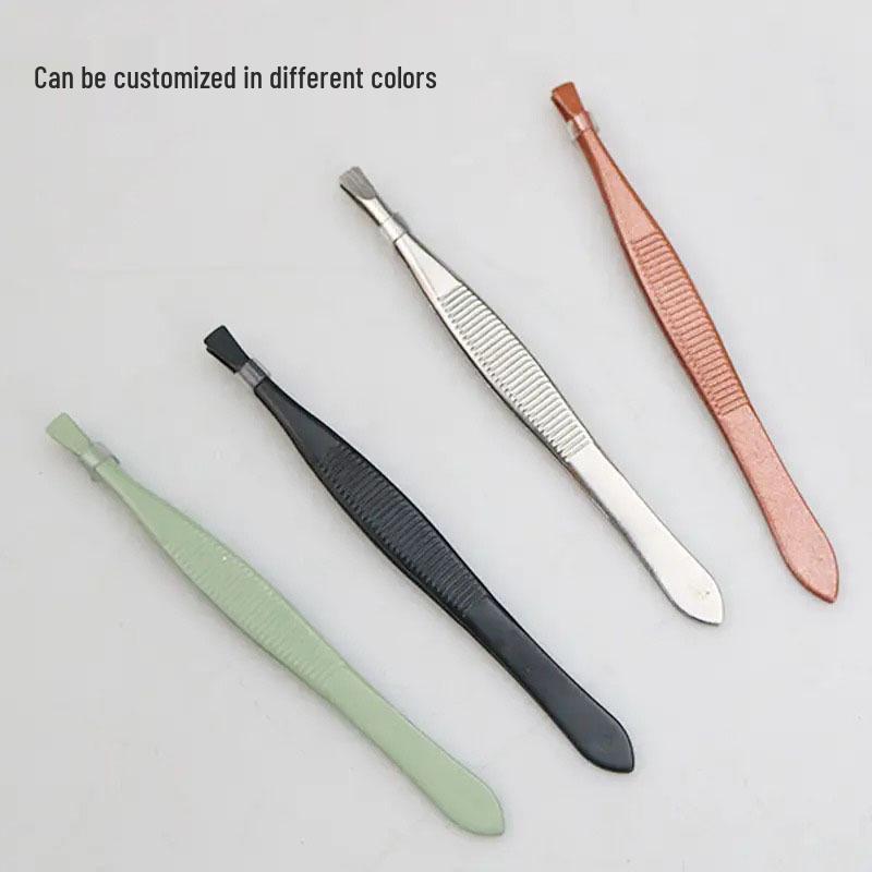 Stainless Steel Non-slip 9cm Eyebrow Tweezers - Flat & Angled Tip for Hair Removal and Shaping