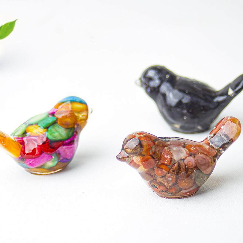 Resin Crystal Bird Figurine With Natural Waterstone For Home Office Decor Gift For Friends