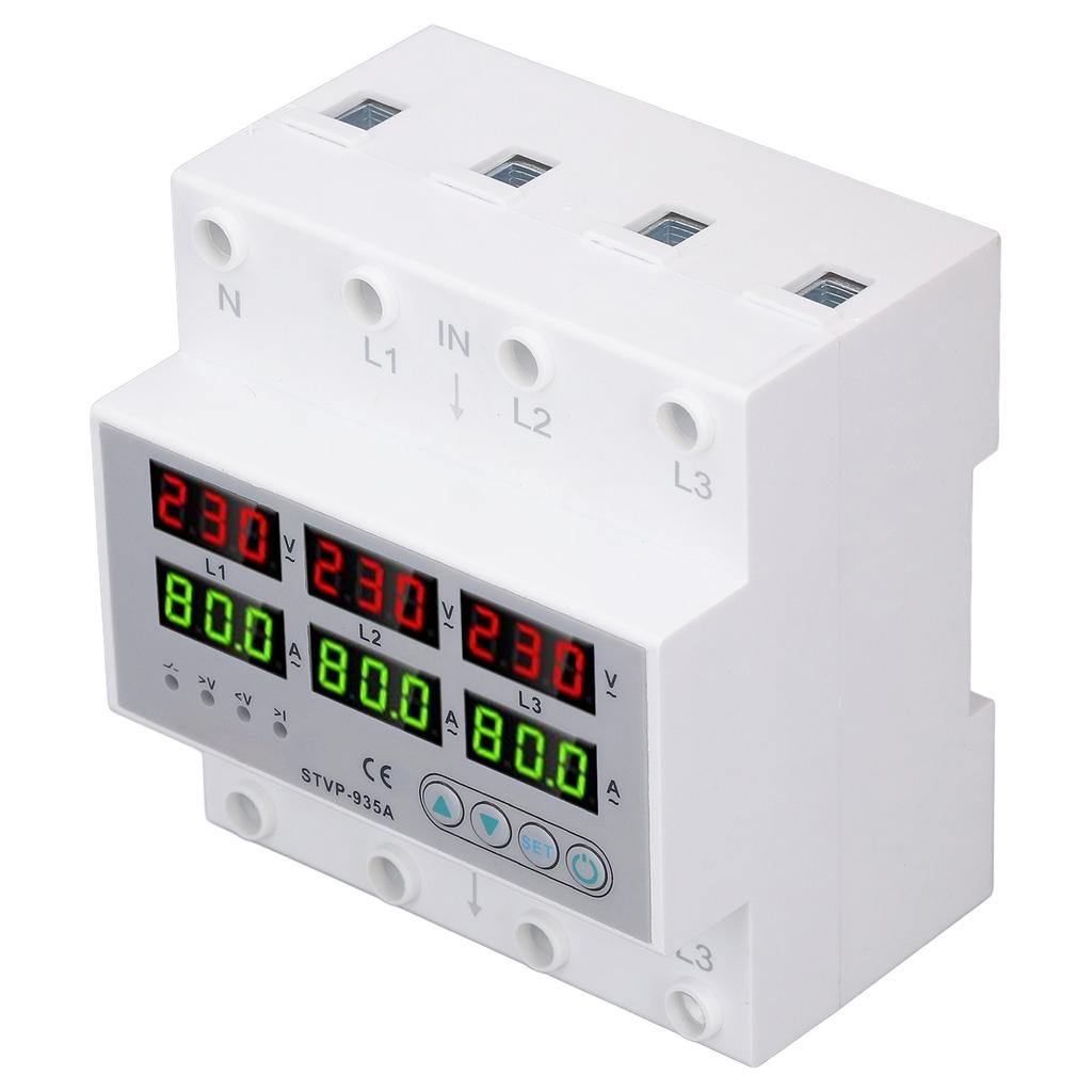 Over Under Voltage Protector 80A 3 Phase Auto Reset Voltage Protective Device DIN Rail Voltmeter Amm