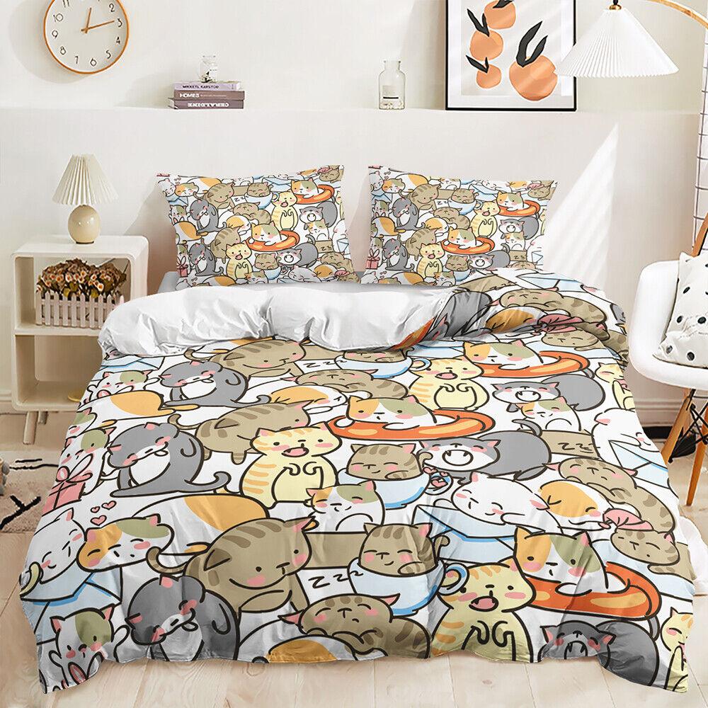

Милые животные кошка собака медведь мультфильм животные Doona пододеяльник комплект постельного белья Single 135x200cm