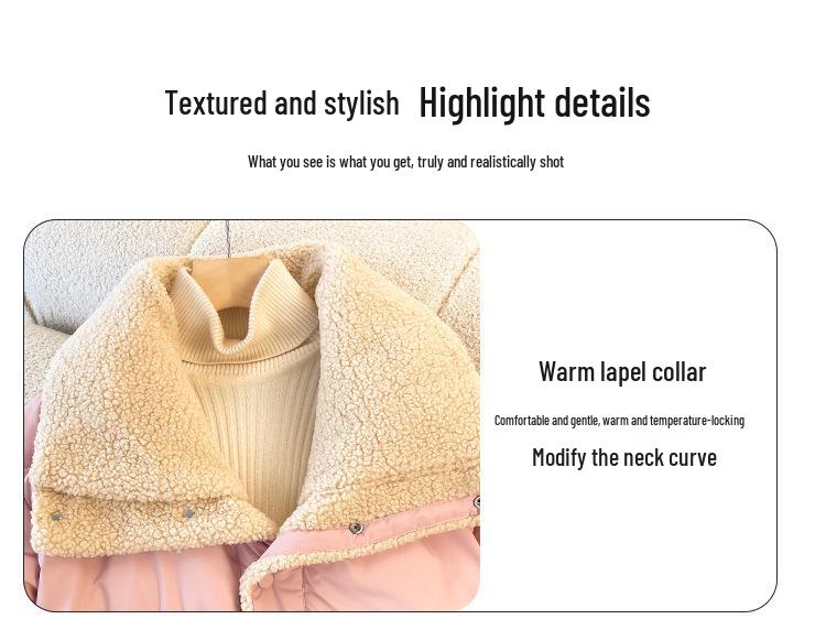 Women's Short Cotton Jacket, Korean Lapel Style, Imitation Lamb Wool, Loose Double-Sided Wear, Long Sleeve Bread Coat.
