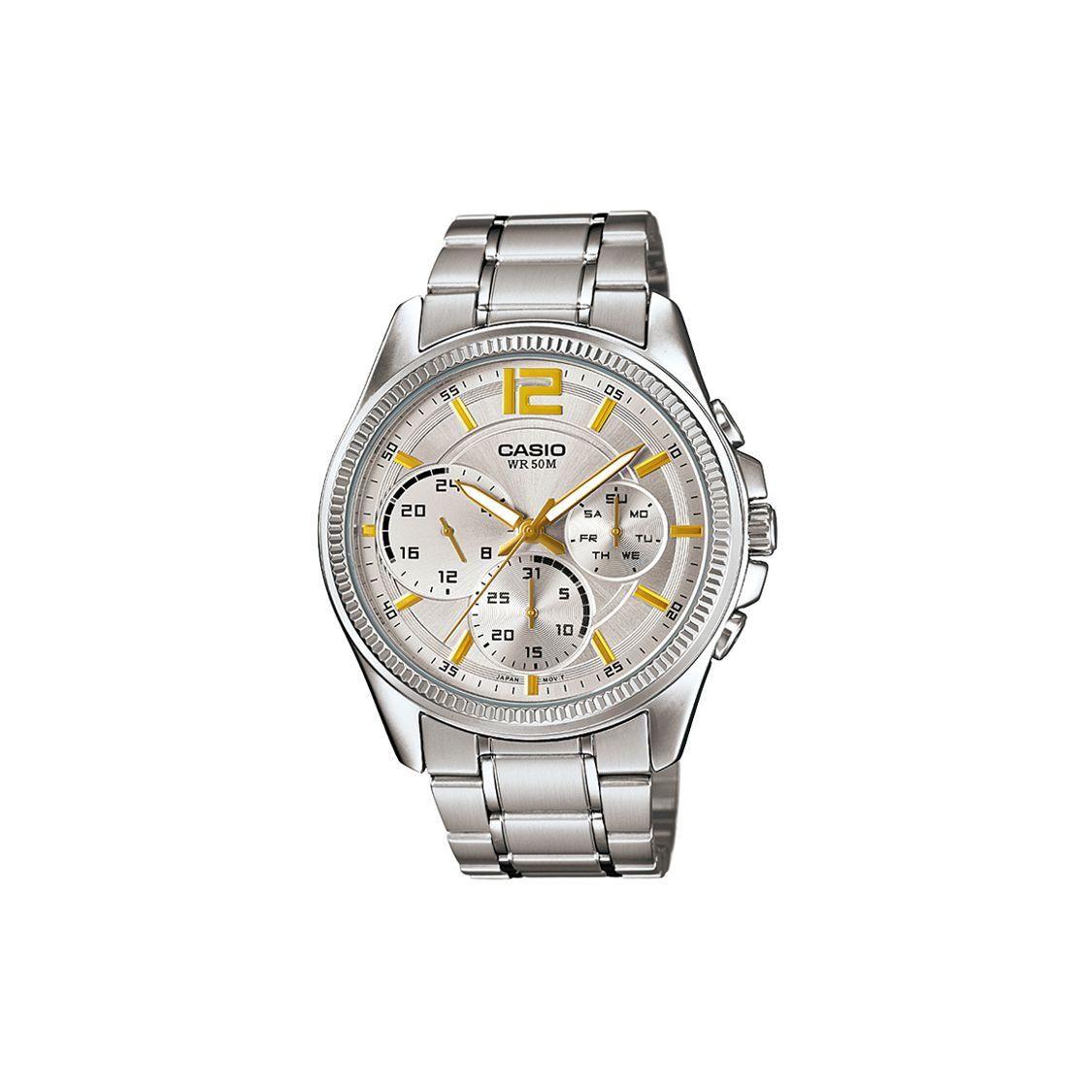 

Casio Standard Series Minimalist Fashion Trend Business Casual Classic Three Subdials Waterproof Quartz Watch Men watches Silver MTP-E305D-7AVDF Silver Dial