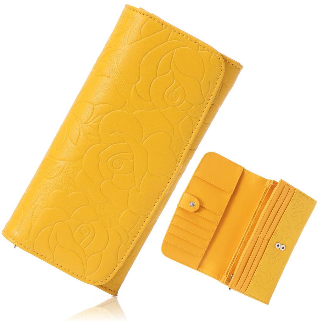 Blanc Pomme Women's Camellia Embossed Long Wallet, BP-1031, Yellow