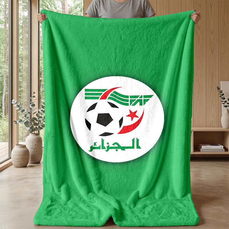 Algeria National Football Theme Blanket Soft Flannel Blanket Plush Throw Blanket Cozy Sofa Bed Blanket for Home Decor