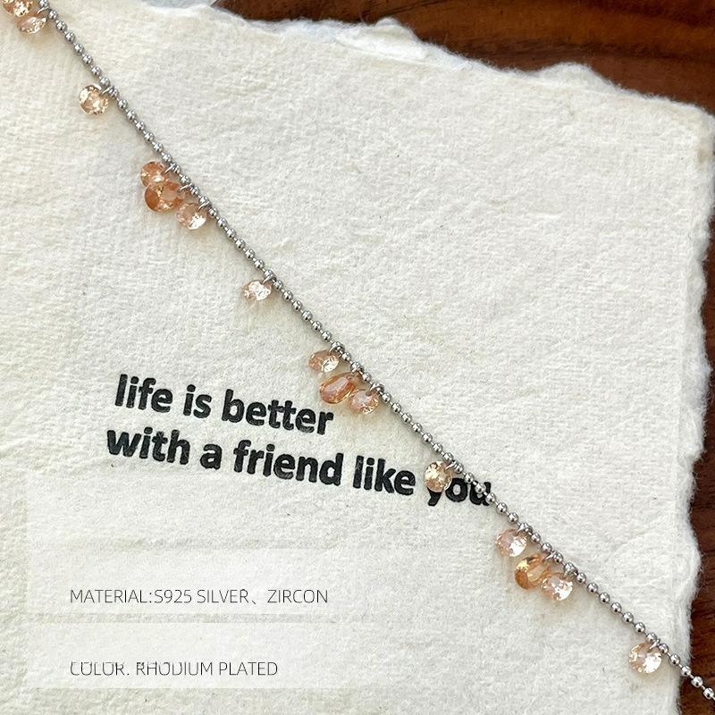 S925 Silver Super Flash Zircon Galaxy Water Drop Necklace Women's Exquisite Light Luxury Fringed Collarbone Chain Accessories