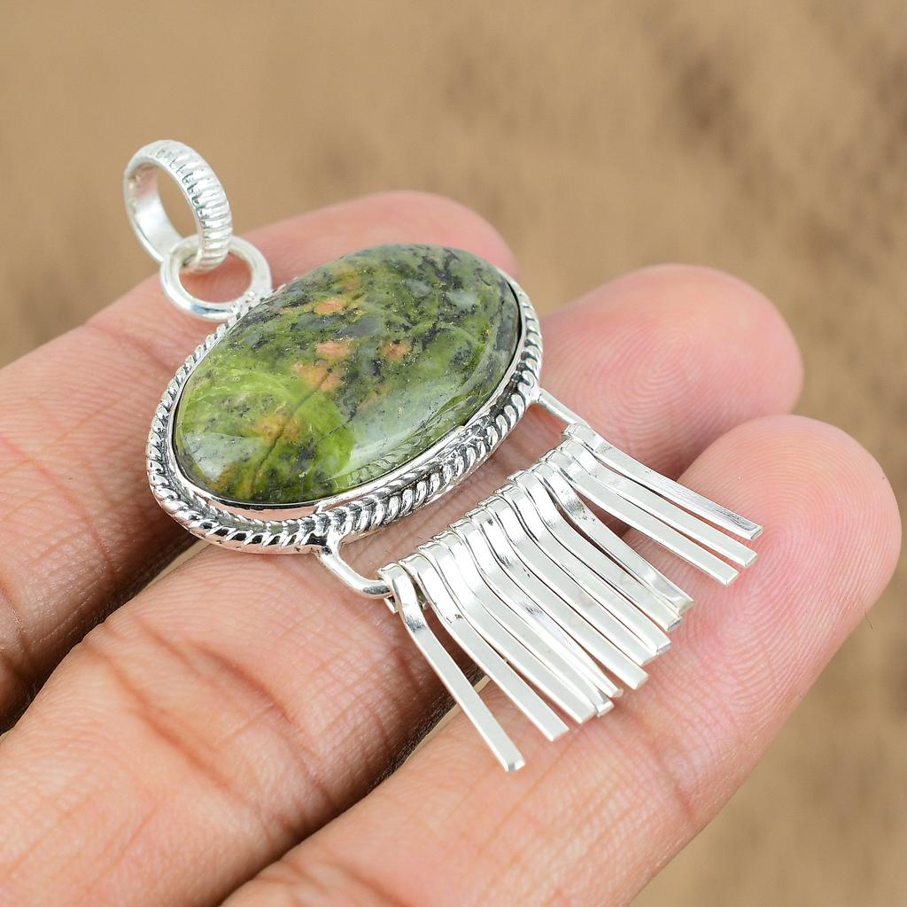 Womens Day Deal 925 Silver Unakite Gemstone Heart Chakra Wife Pendant Jewelry