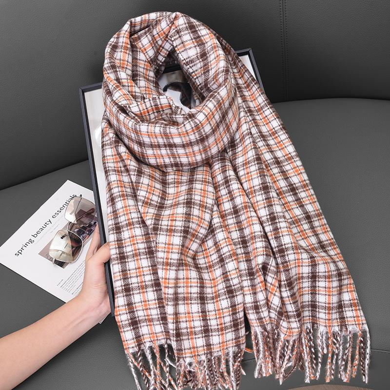 2025 New Scarf Women's High-end Imitation Cashmere Color Plaid Autumn and Winter Warm Plaid Shawl