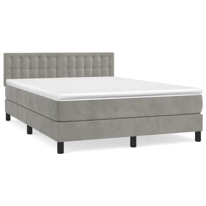 3141539 vidaXL Lit à sommier tapissier et matelas Gris clair 140x190cm Velours