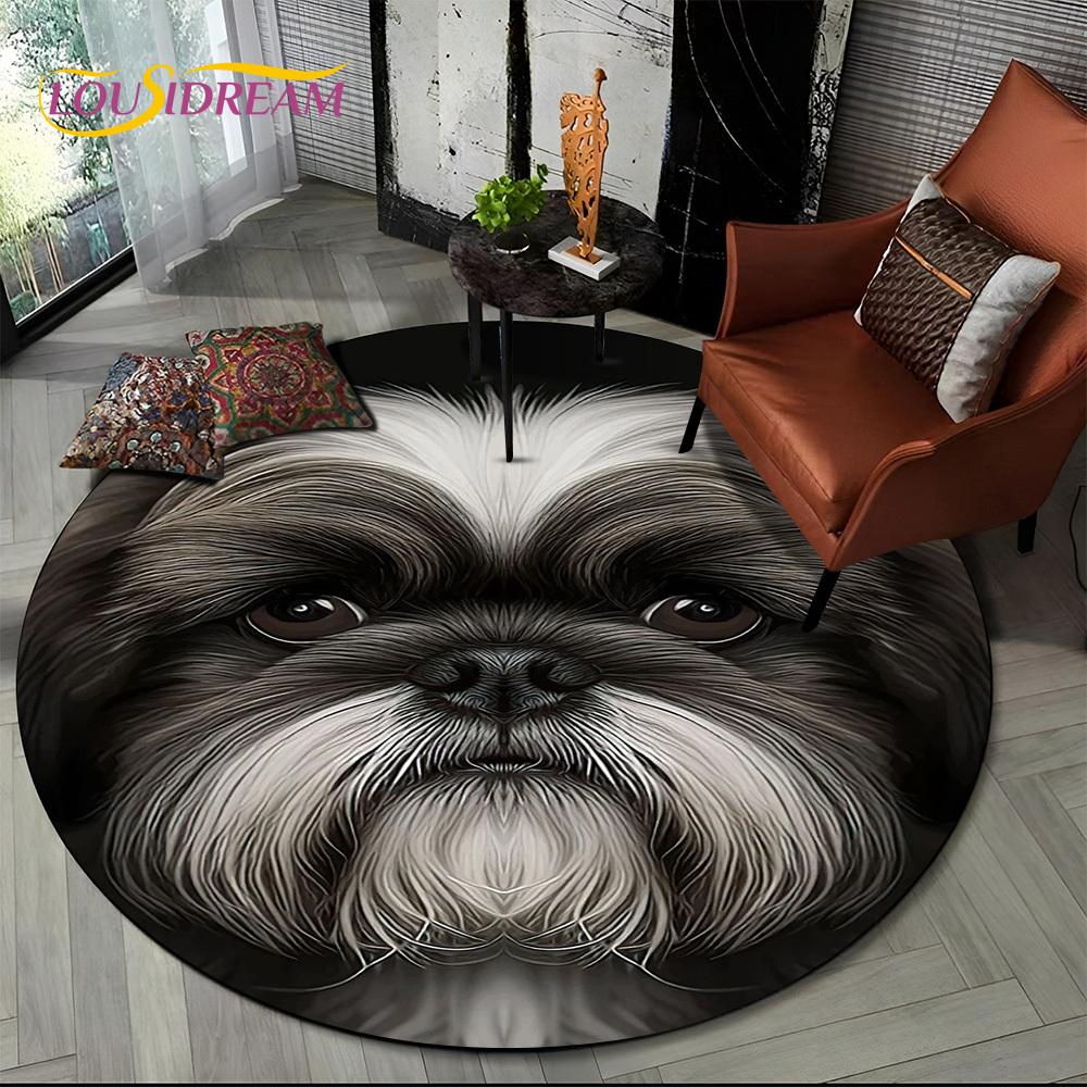 Cute Dog Samoye,Chihuahua,Koki Pomeranian Cartoon Round Carpet Rug for Living Room Bedroom Decor,kids Pet Area Rug Non-slip Mat