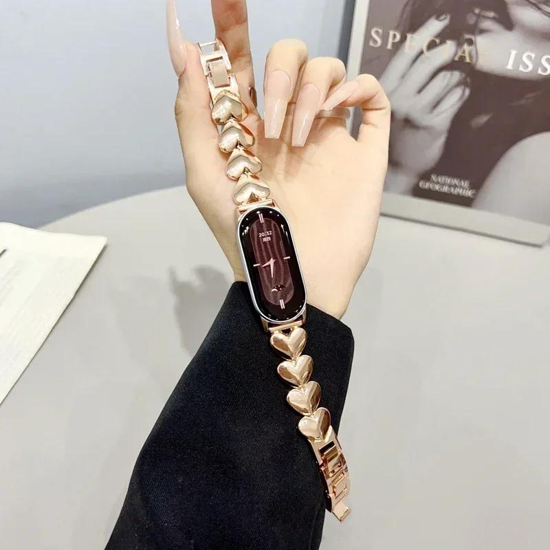 

Fashion Love Metal Watch Strap for Xiaomi Mi Band 8 9 Women Starlight Bracelet for Mi Band 9 8 Peach Heart Smartwatch Wristband for Mi 8