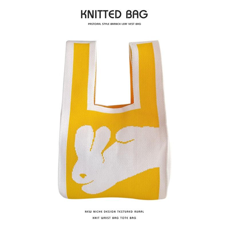 Nyúl kötött válltáska Nagy kapacitású kézitáska kézi ajándéktáskával