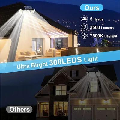 Solar Lights Outdoor Motion Sensor, 5Head Flood Lamp with Remote Control, 300° Wide Angle Security Light for Yard Patio Garden