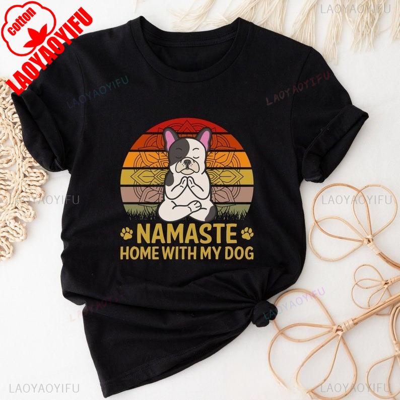 Süße Cartoons Hund Namaste Shirt Lustiges Yoga Geschenk Meditation T-Shirt Pilates Tee Lehrer Liebhaber Bedrucktes T-Shirt Oberteile Rundhals