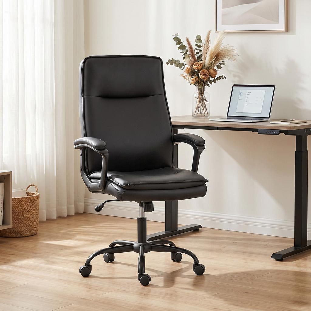 Office Chair, Ergonomic, PU Leather, Adjustable Height, Tilt, 360 Swivel, Black