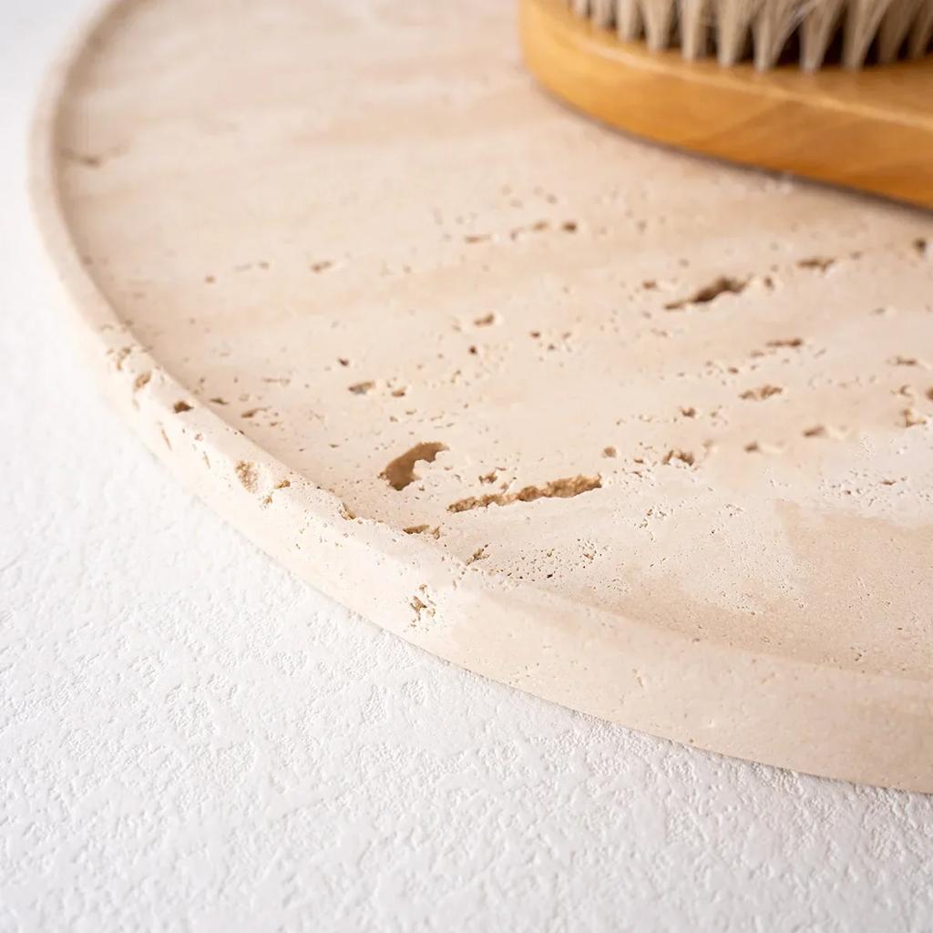Wabi-sabi Přírodní travertinový kamenný podnos pro kuchyň koupelnu toaletní stolek dekorativní japonský domácí úložný kulatý podnos ozdoby