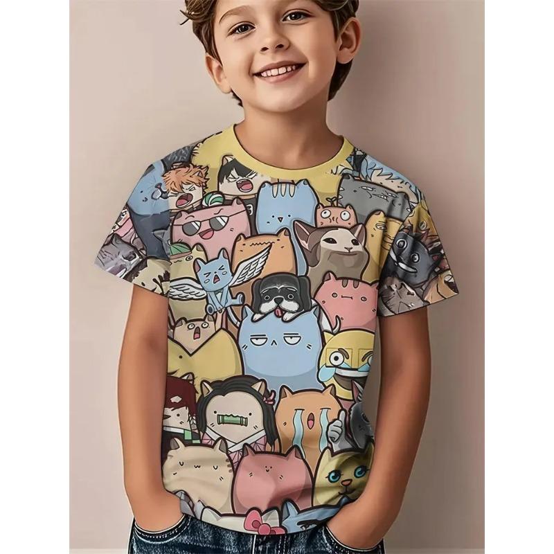 Sommer Kinder 3D-Druck Rundhals T-Shirt Mode Vielseitig Trend Atmungsaktiv Lässig