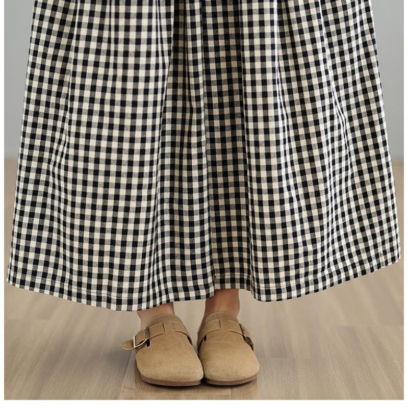 DIMANAF 2026 Summer Beach Plus Size Long Pants Women Elastic Waist Loose Vintage Casual Trousers Pants Print Plaid Bottoms