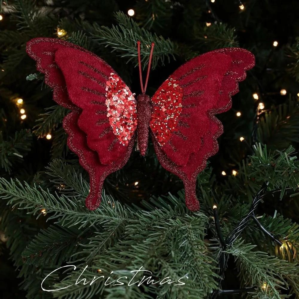 Velvet Christmas Flower Double Simulation Glitter Christmas Decorations Exquisite Sequins Flocking Artificial Tree Decor