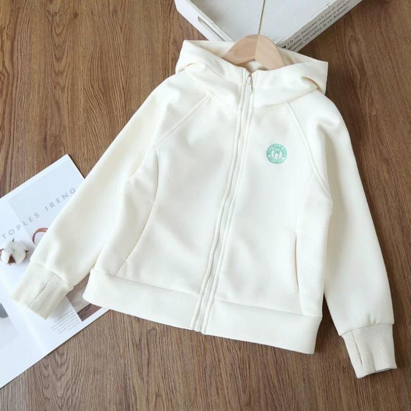 Girls' Simple Hooded Jacket: Solid-Color Spring/Fall Children's Cardigan Sweatshirt