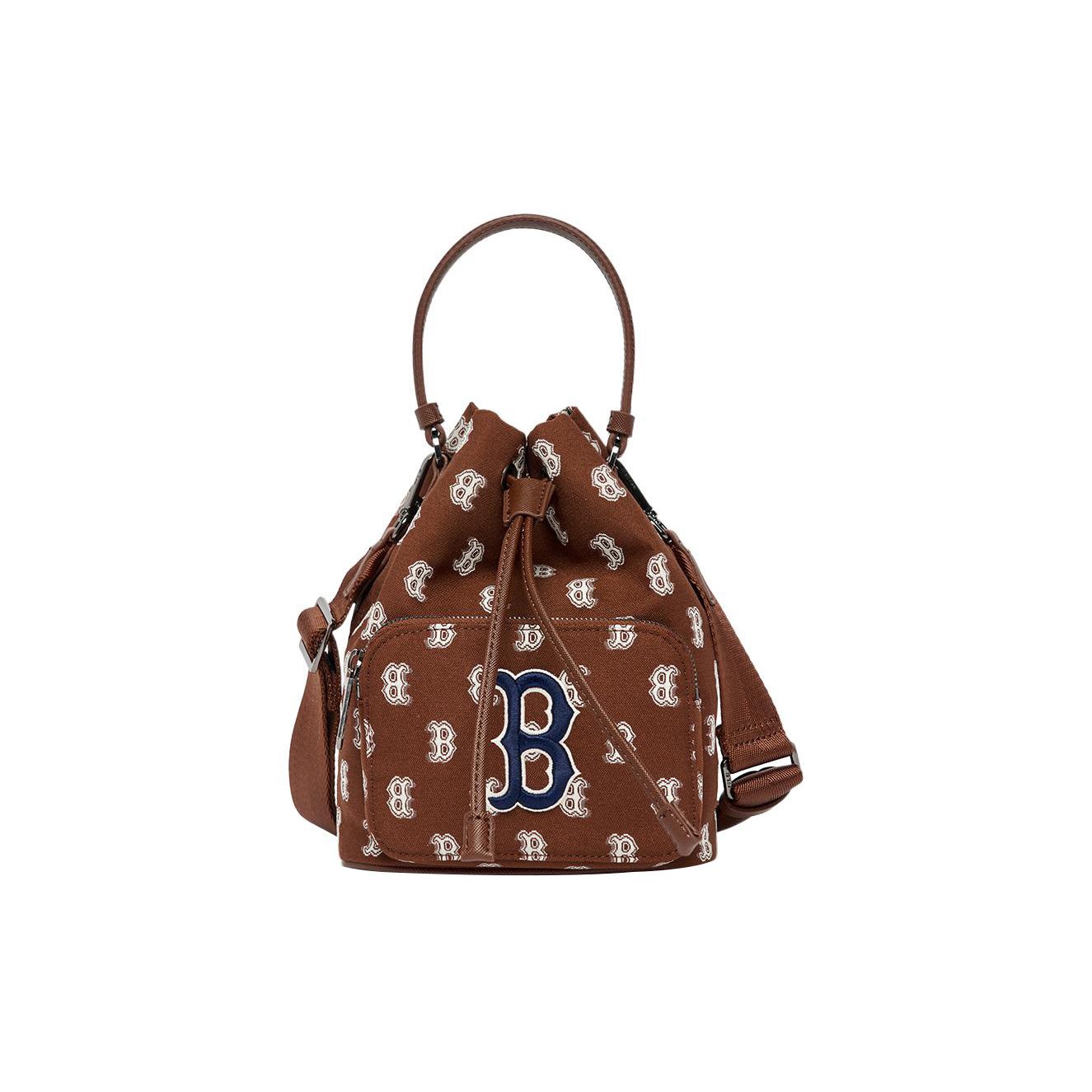 MLB Monogram Series Boston Red Sox Vintage Floral Drawstring Polyester Bucket Bag Women bags Brown 3ABMS012N-43BRD One Size