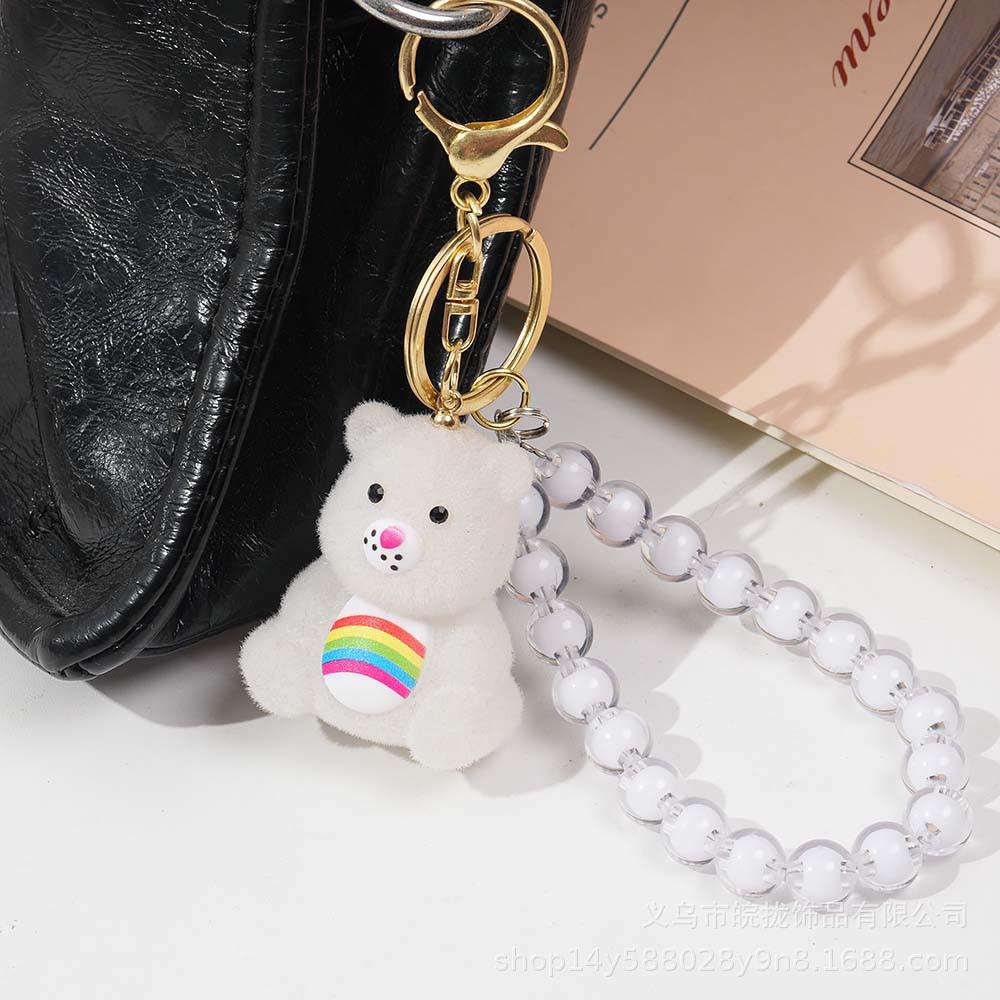 Acrylic Electroplated Colorful Strawberry Bear Keychain Pendant Couple Bag Car Doll Keychain Pendant