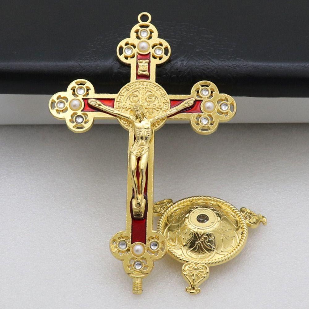 Golden Cross Ornaments Double-sided Tape Metal Statues Creative Handicrafts Oil Droped Colors Car Ornaments Christ On The Stand