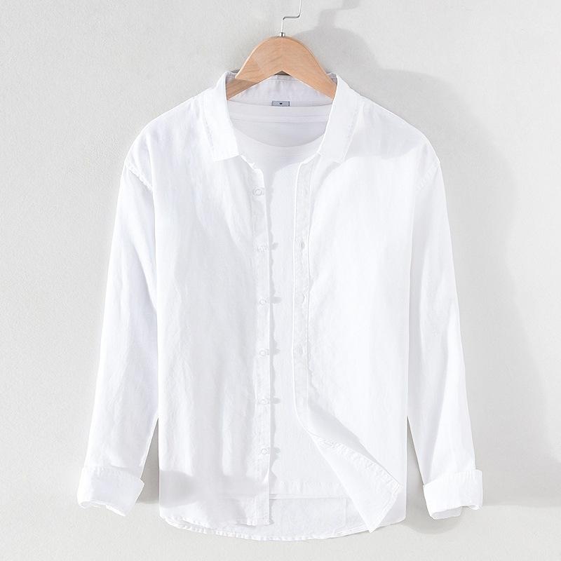 Mens Linen Cotton Blend Shirt Loose Fit Long Sleeve Casual Solid Color Plus Size