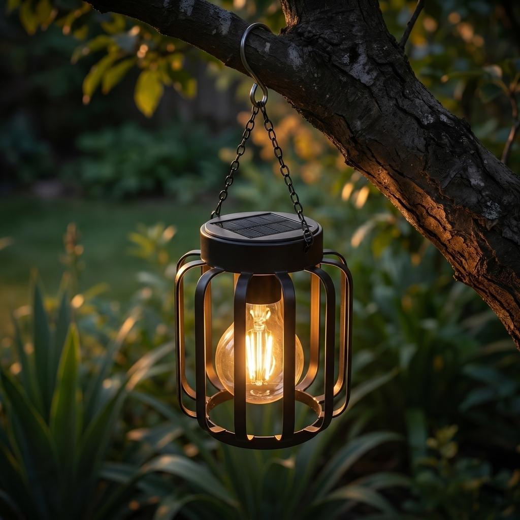 Outdoor Hanging Lantern Waterproof Garden Decorative Light with Hollow Cage Design for Patio Yard Porch Ambient Lighting