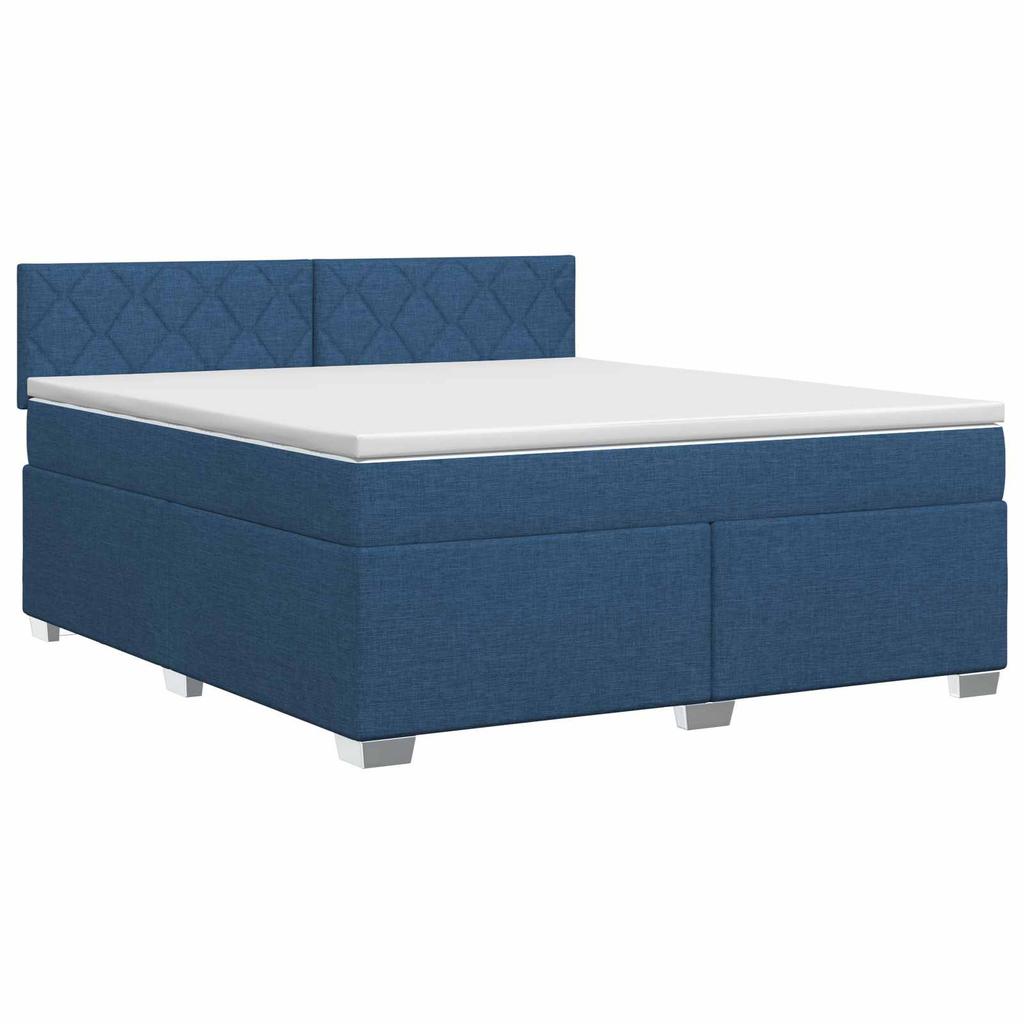 Box Spring Bed with Mattress and Headboard Blue 140 X 190 Cm Fabric