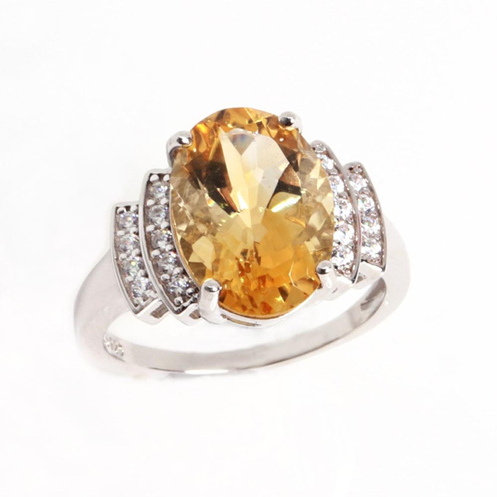 Bague Élégante en Argent Sterling 925 Citrine Naturelle 6.05ct Ovale 10x14mm Véritable Pierre Précieuse Bijou Fin Bague Solitaire pour Cadeau de Saint-Valentin pour Femme