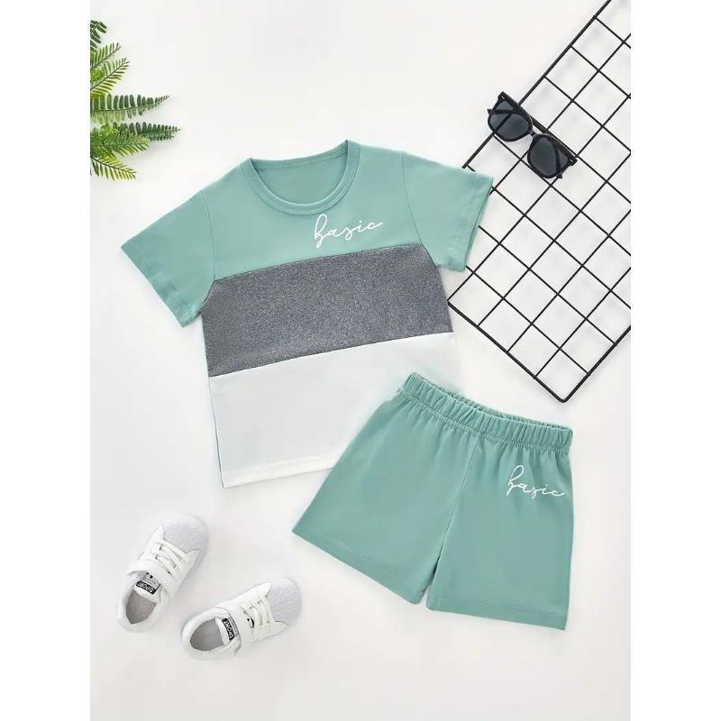 Summer Children's Boys Clothes Color Matching T-shirts and Shorts 2-piece Set Baby Girls Short-sleeved Tops and Bottoms