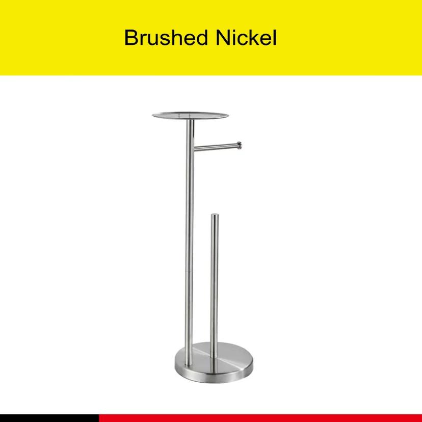 Stainless steel Floor-to-ceiling roll paper holder toilet perforation-free vertical paper towel holder mobile phone storage rack