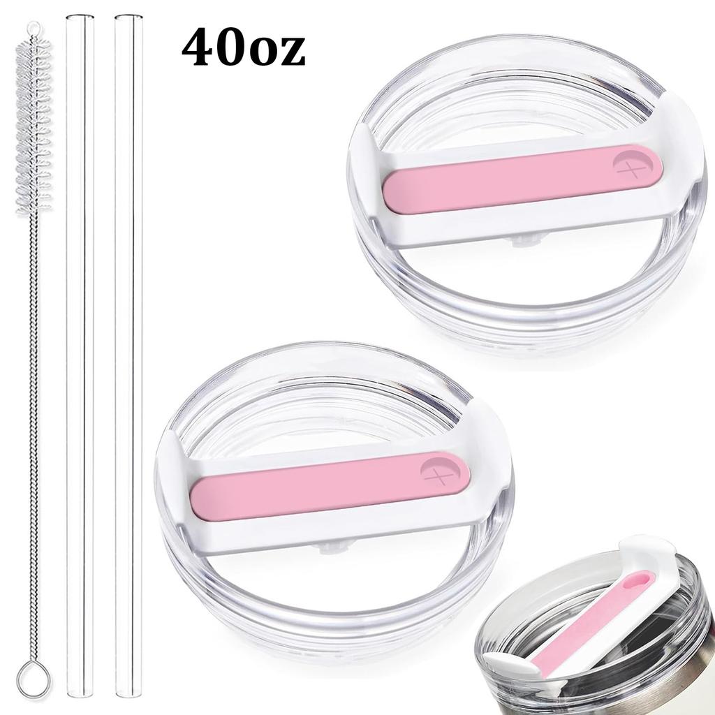 30oz/40oz Tumbler Lid Replacement Fit for Stanley Cup, 2 Pack Replacement Tumbler Lids , with 2 Straws and 1 Cleaning Brush