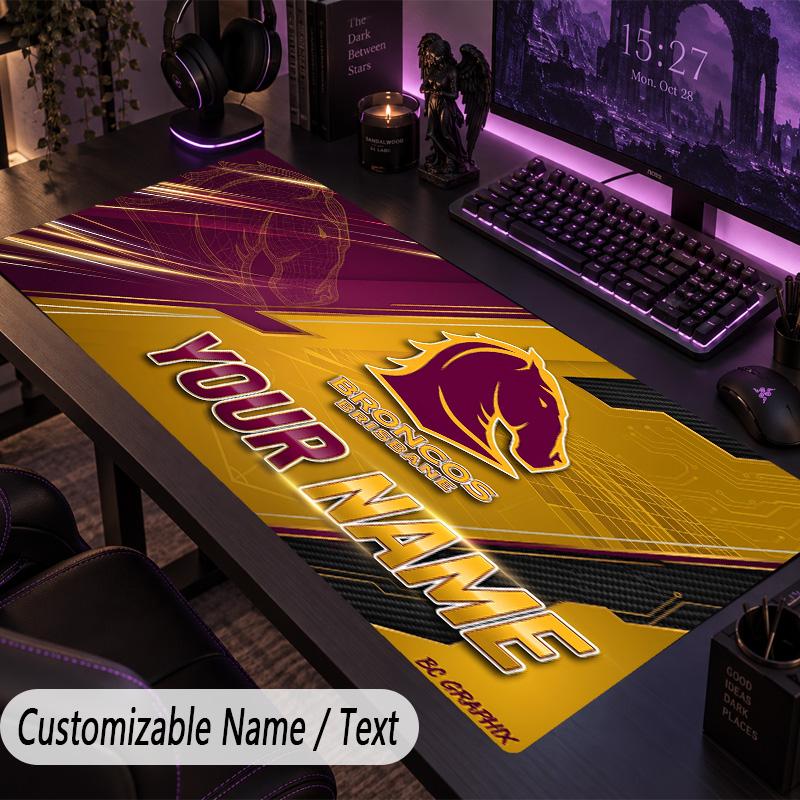 Large Mouse PadBrisbane Broncos Custom Name Text Personalized Desk Mat Non Slip Gaming Pad