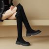 Krazing Pot Flock Autumn Winter Shoes Med Heels Flat Platform Size 42 Over-the-knee Boots Slip on Elastic Thigh High Boots