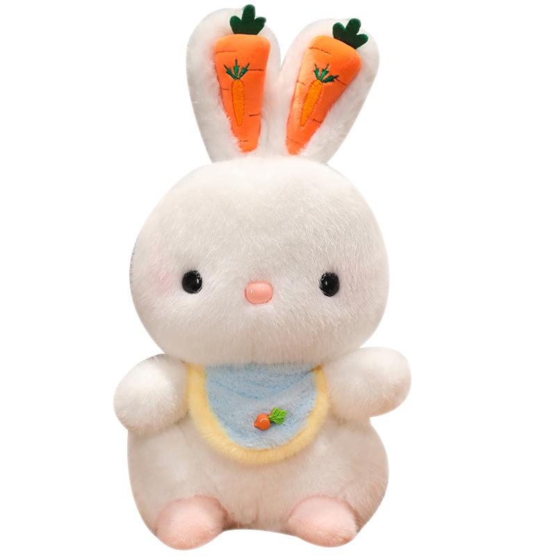 Kreslený sedící bílý králík panenka plyšová hračka bryndáček mrkev králíček zvíře plyšová peluche měkký nadýchaný dárek