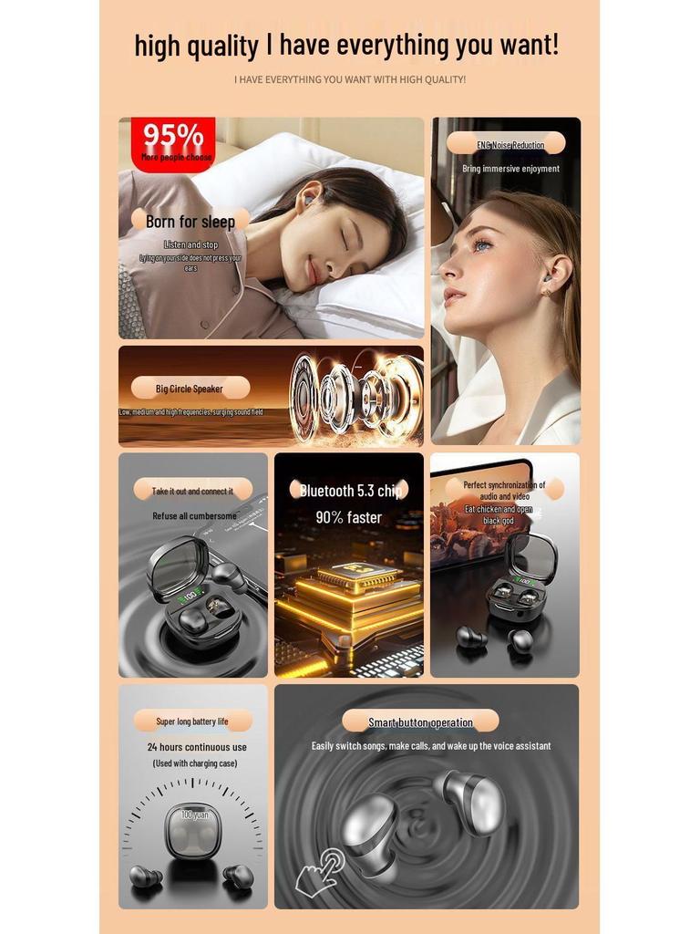 Ultra-Small Invisible Noise-Cancelling Bluetooth Sleep Headset for Mobile Phones