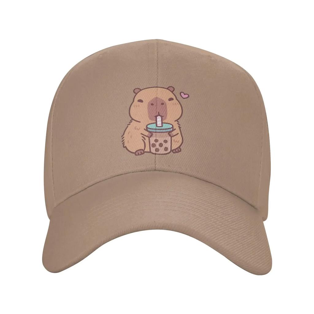 Cute Capybara Loves Drinking Bubble Tea Baseball Cap Stylish Trucker Hat Summer FeUnisex Unisex Hiking Fishing Baseball Caps
